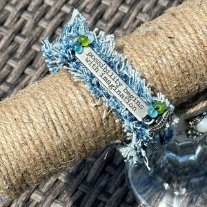 Hand Sewn Blue Jean Cuff Bracelet